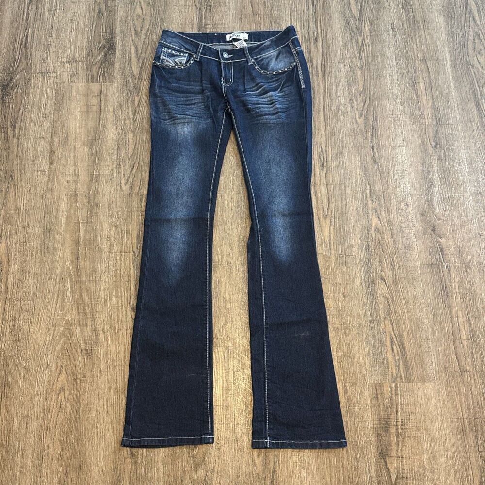 Klip Studded Bootcut Jeans ~ Sz 3 ~ Dark Blue ~ Low Rise ~ 33.5" Inseam